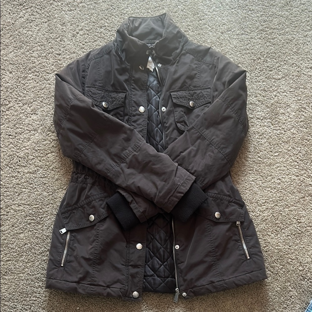 BCBG Brown and Silver Utility Jacket Quilted Design
